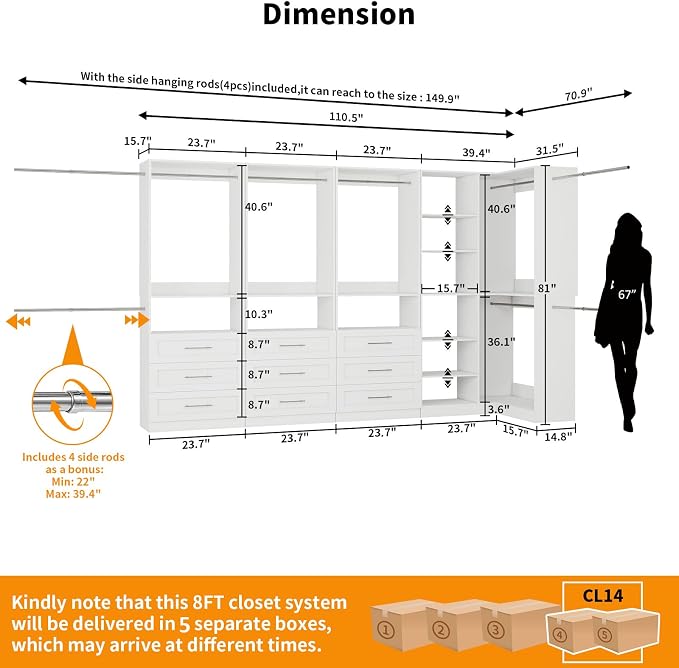 Closet System with 9 Drawers, Corner Closet Organizer Systems with 9 Shelves & - Image 2