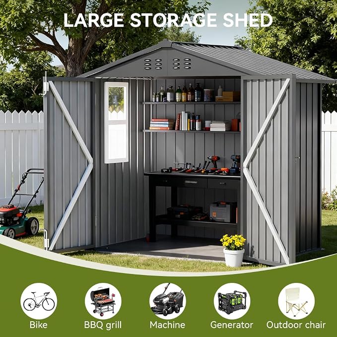 COMHOMA Shed Storage Outdoor Metal Windowed Lockable Garden Toolhouse - Image 4