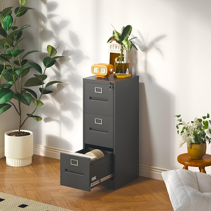 3 Drawer File Cabinet with Lock, Vertical Metal Filing Storage Cabinet - Image 6