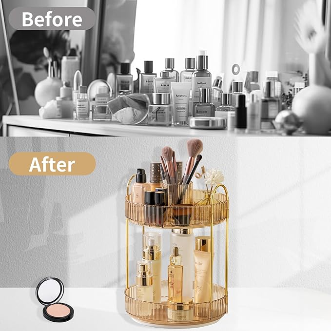 360 Rotating Makeup Organizer, 2 Tier Large Capacity Make Up Organizers and - Image 5