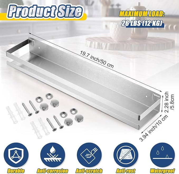 Lallisa 2 Pieces Stainless Steel Shelf Bathroom Shower Floating Shelves Wall - Image 3