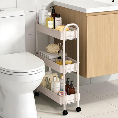Slim Rolling Cart, Metal Frame Utility Rolling 3-Tier Narrow Storage Cart | - Image 4