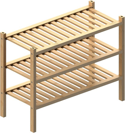 (Thick Bamboo Shoe Rack for Entryway, 3-Tier Free Standing Shoe Racks Stackable - Image 7