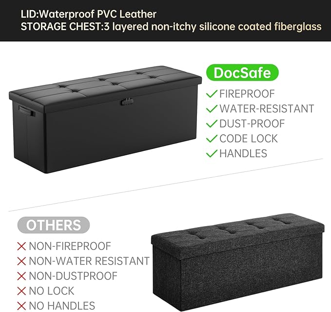 DocSafe Storage Ottoman Bench, Fireproof＆Waterproof Folding Bench - Image 5