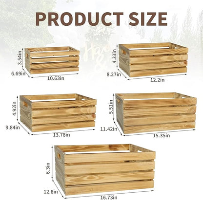 5 Pcs Wooden Crates for Display, Nesting Wood Crate for Storage, 5 Size | - Image 3