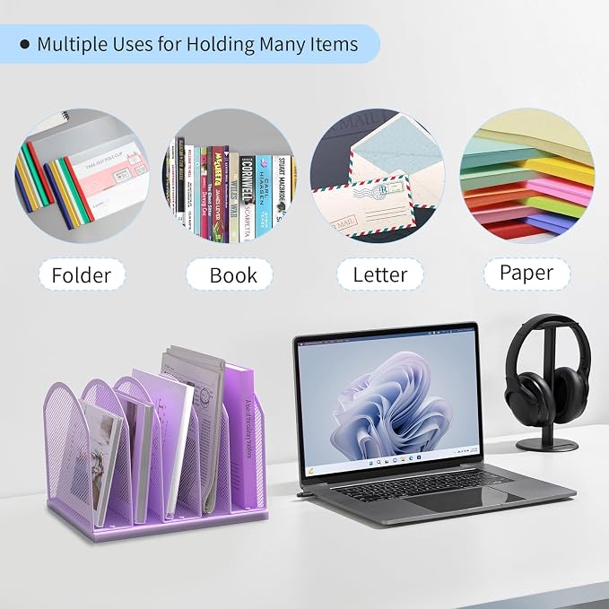 5-Section Vertical Desktop Organizer, 5-Section Mesh File Folder Stand Sorter - Image 6