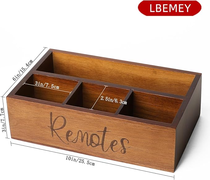 Acacia Wood Remote Control Holder Caddy, TV Organizer - Image 2