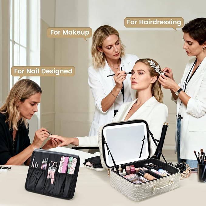 Makeup Bag with LED Lighted Mirror 12.2 IN Travel Double Layer Makeup Case - Image 2
