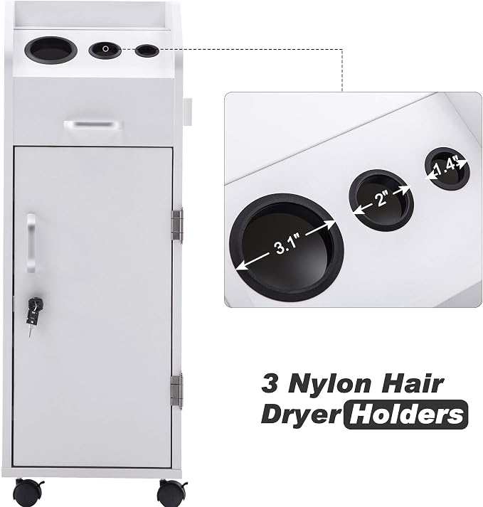 BarberPub Beauty Salon Trolley Storage Cart Hair Dryer Holder Stylist Equipment - Image 3