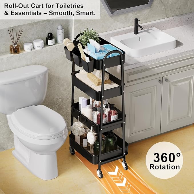 Black 4 Tier Rolling Cart Metal - Image 7