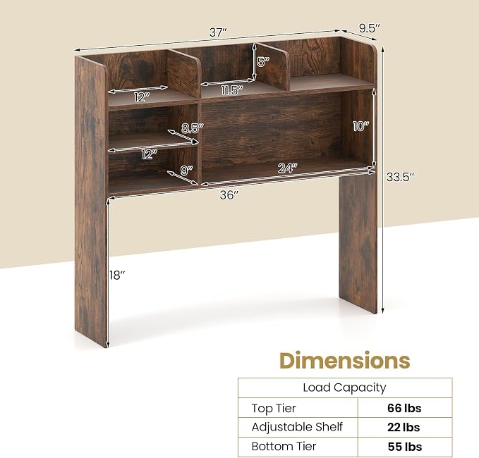 Tangkula Desktop Bookshelf for Computer Up to 32”, 37” Countertop Storage Hutch - Image 3