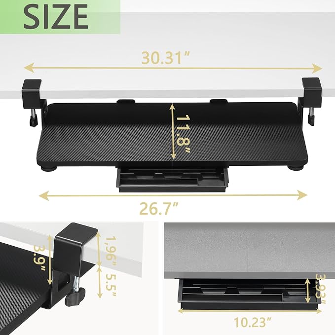 ETHU Keyboard Tray Under Desk, 26.77" X 11.81" Large Size Keyboard Tray - Image 2