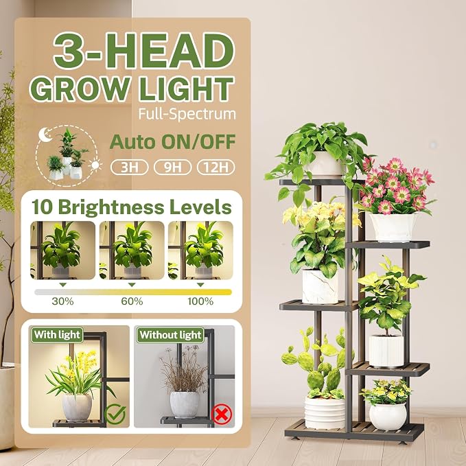 iDavosic.ly Plant Stand with Grow Light Indoor Outdoor, 4-Tier Tall Metal - Image 4