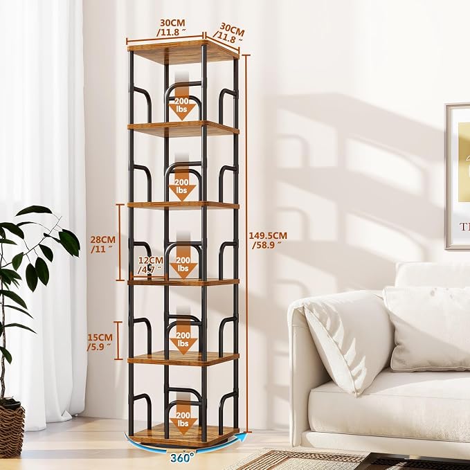 IBUYKE 6 Tier Rotating Bookshelf, Square Bookcases - Image 3
