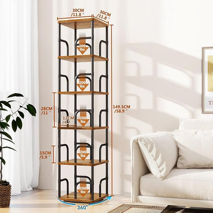 IBUYKE 6 Tier Rotating Bookshelf, Square Bookcases - Image 3