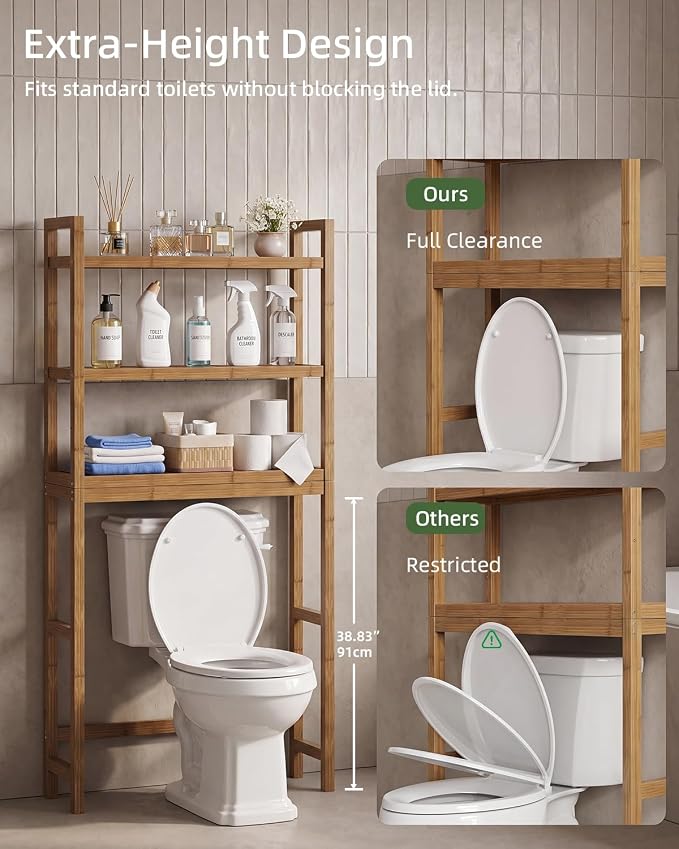 SMIBUY Bathroom Storage Shelf, Bamboo Over-The-Toilet Organizer Rack, - Image 6