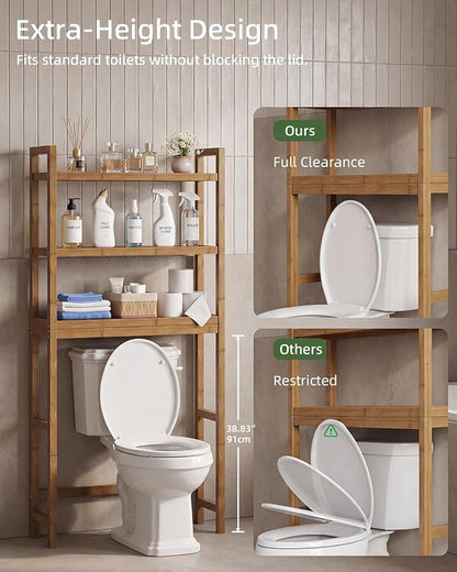 SMIBUY Bathroom Storage Shelf, Bamboo Over-The-Toilet Organizer Rack, - Image 6