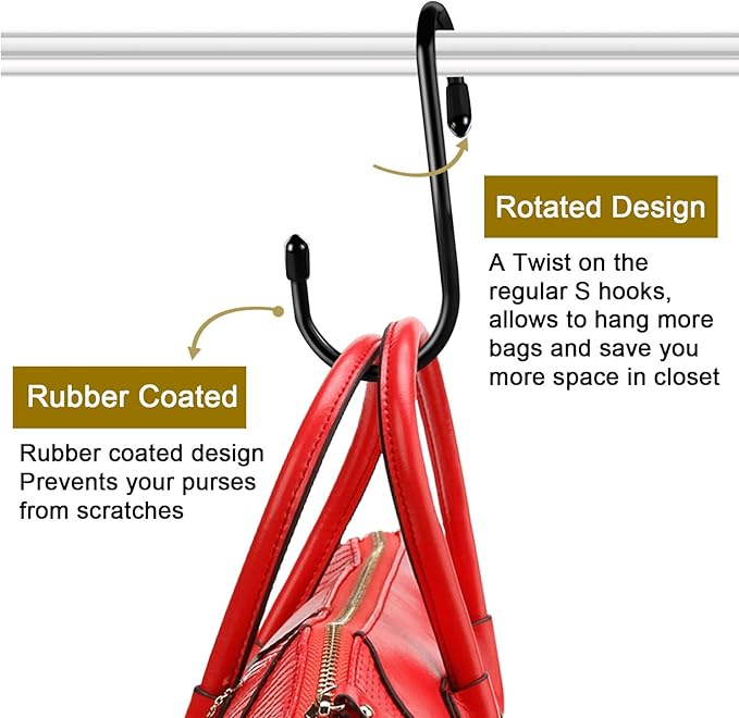 HiGift 12 Pack Purse Hooks for Closet, Non Slip Rubber Coated Closet Rod Hook - Image 2