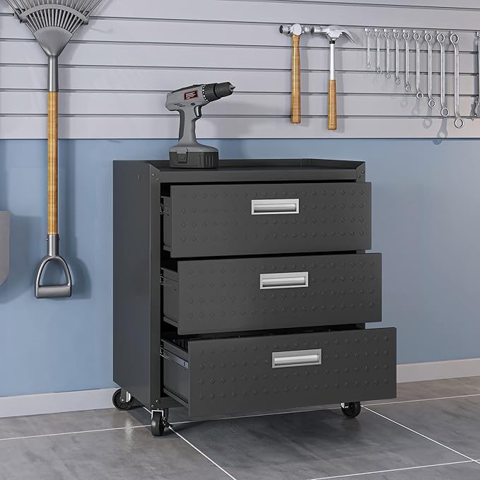 Manhattan Comfort Fortress 31.5-Inch Rolling Garage Tool Chest, 3-Drawer - Image 5