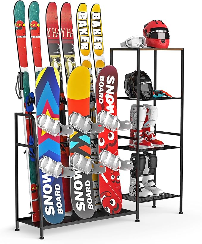 Freestanding Snowboard Rack, 4 Pair Ski, 3 Pack Snowboard, Snowboard Gear by Unknown