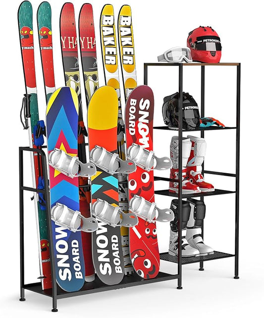 Freestanding Snowboard Rack, 4 Pair Ski, 3 Pack Snowboard, Snowboard Gear by Unknown
