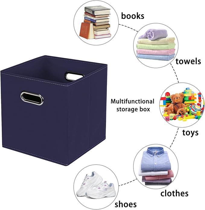 Navy Blue Fabric Storage Bins, Foldable Cube Bins - Image 3
