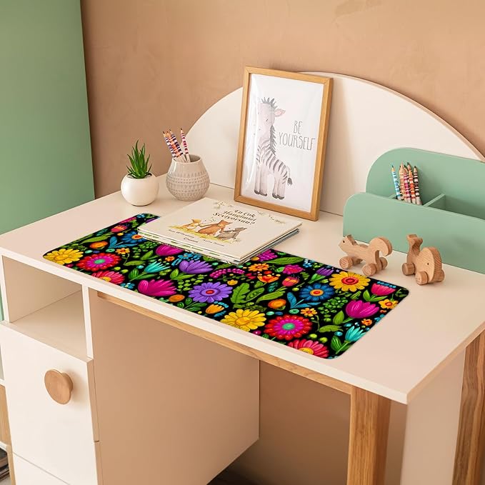 Folk Art Floral Mouse Pad – Large Extended Desk Mat 31.5 x 11.8 in– Colorful - Image 3