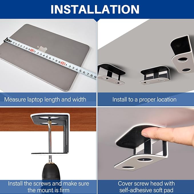 BYMECOST Under Desk Laptop Mount, Metal Under Desk Storage Holder, - Image 8