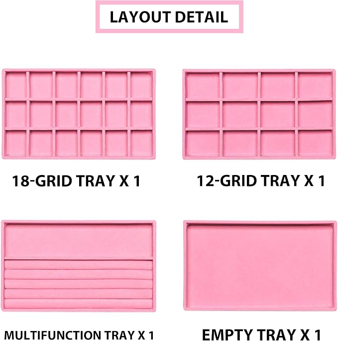 Frebeauty Jewelry Organizer Tray, Stackable Velvet Jewelry Trays, Drawer - Image 4
