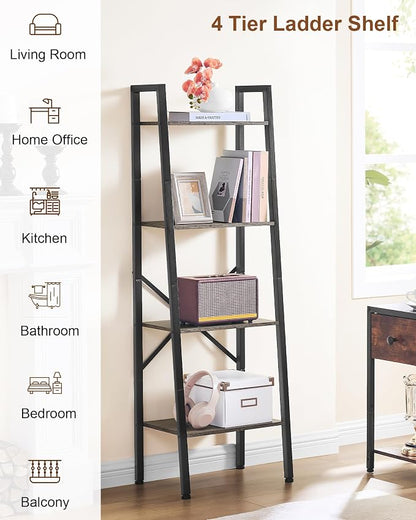 Hoctieon 4-Tier Industrial Ladder Bookshelf, Narrow Ladder Shelf, Tall Standing - Image 8