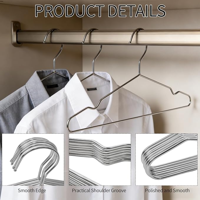 40 Pack Metal Wire Coat Hangers, 16.5 Inch Heavy Duty Stainless Steel Clothes - Image 3