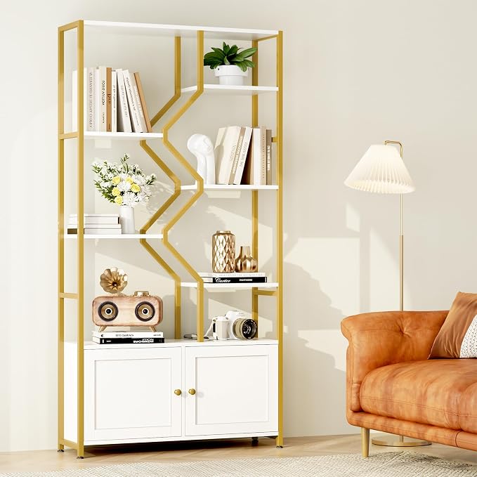Keyluv 76" Tall Gold Bookshelf - Image 6