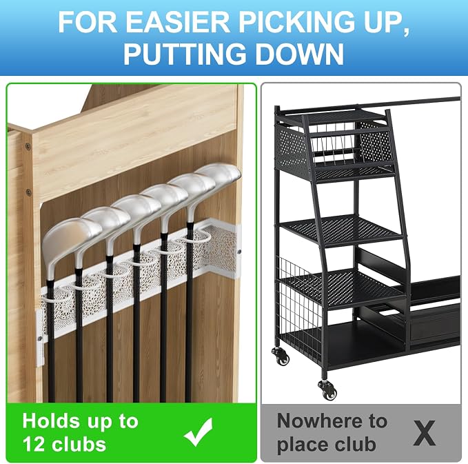 Golf Bag Storage Organizer for Garage, Premium Wooden 2 Golf Bags Rack - Image 8