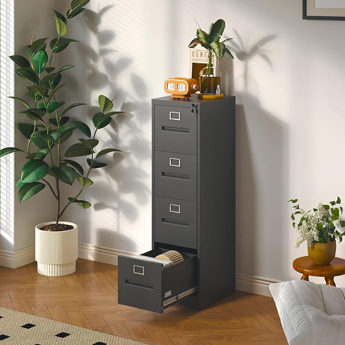 4 Drawer File Cabinet with Lock, Metal Vertical Filing Storage Cabinet - Image 6