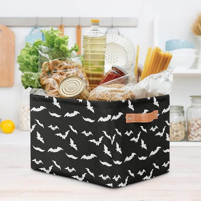 Basket Storage Bins Halloween Black White Bat Rectangle Cube Basket Box Kids - Image 7