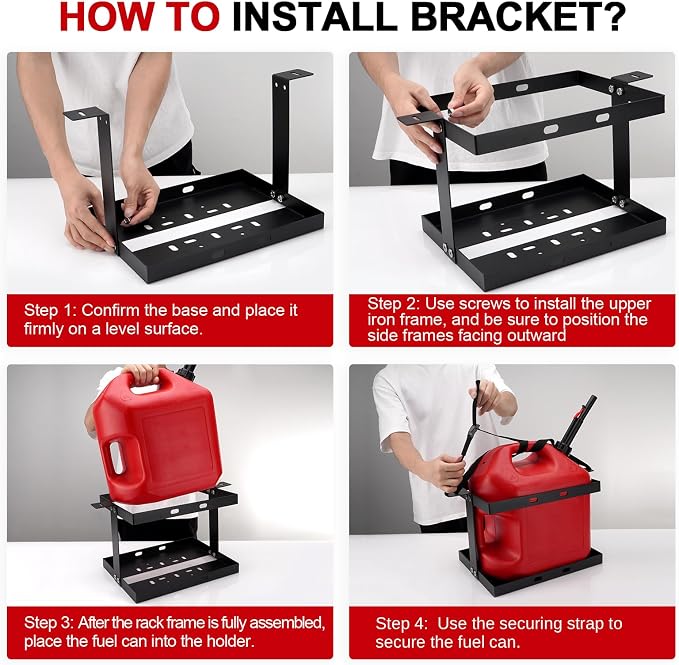5 Gallon Gas Can Holder with Securing Strap, Cold-forged Steel Fuel Tank - Image 7