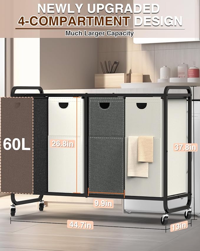 Laundry Sorter 4 Section, Laundry Basket - Image 2
