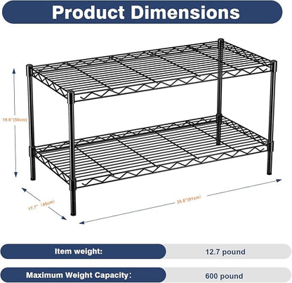 2 Tier Wire Shelf, Height Adjustable Design, 35.8"Wx17.7Dx19.6H, Lockable - Image 3