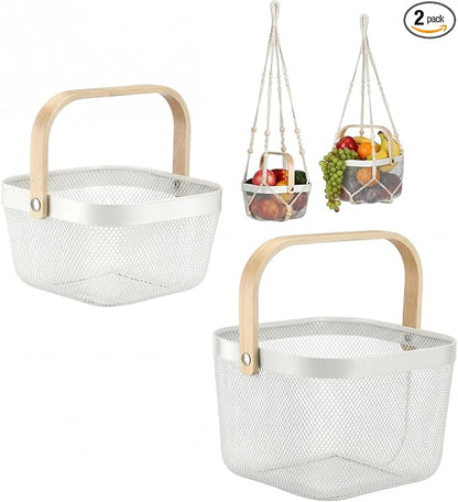 2 Sets Hanging Fruit Baskets for Kitchen 2 Size Metal Wire Mesh Basket by Unknown