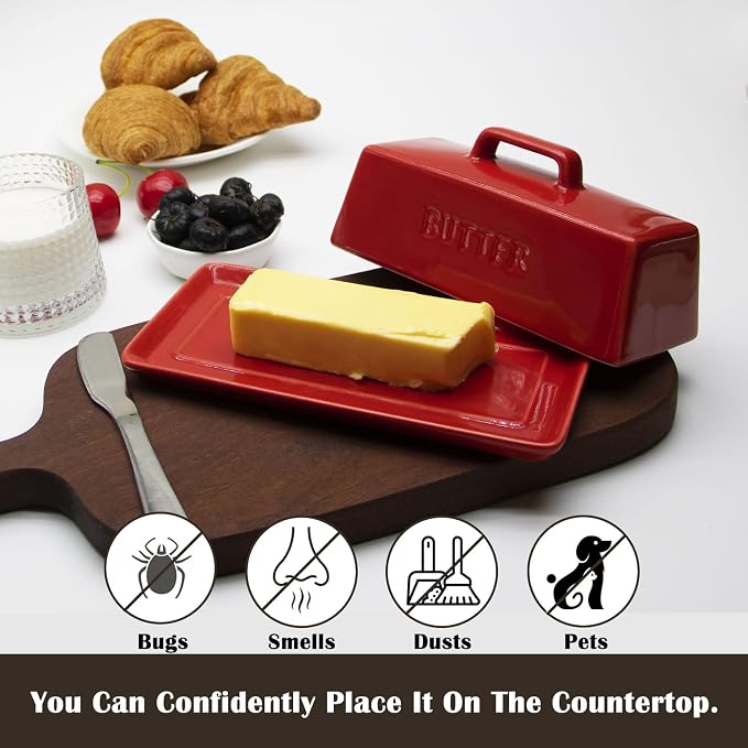 Ceramic Butter Dish With Lid for Countertop, Covered Butter Holder With Lid - Image 6