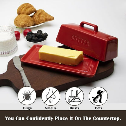 Ceramic Butter Dish With Lid for Countertop, Covered Butter Holder With Lid - Image 6