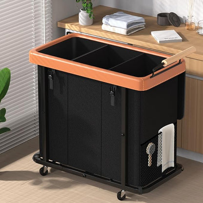 Rolling Laundry Hamper with Wheels, Laundry Hamper 3 Section with Lid, Laundry by ELOWEN