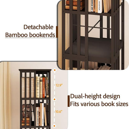 6 Tier Bamboo Rotating Bookshelf Tower, 360 Swivil Bookcase, 74.7in | Easy - Image 6