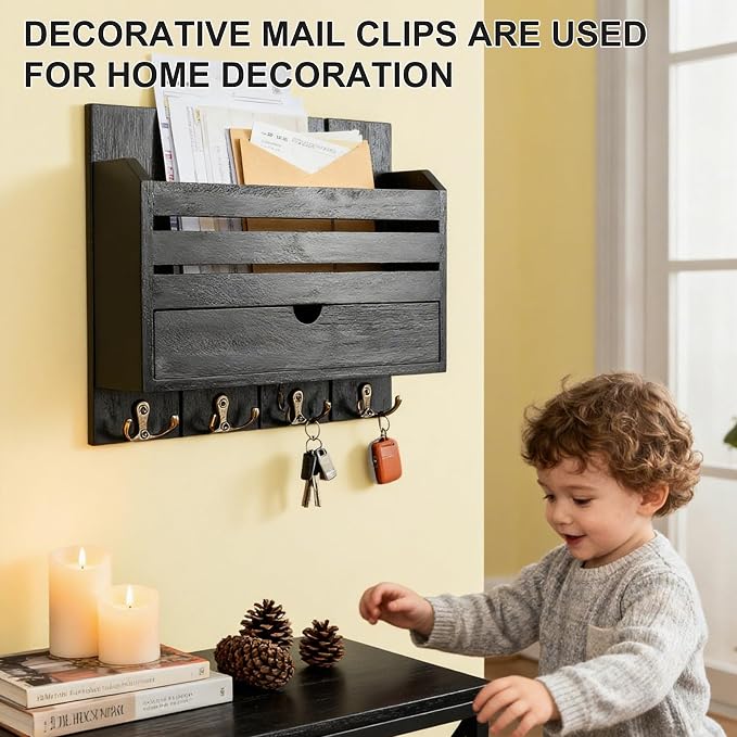Black Wall Key Rack Multi Hooks Entryway Storage Box | Entryway Wall Decor Key - Image 4