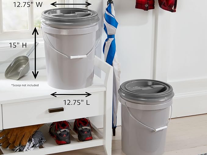 Mighty Tuff 5 Gallon / 21 Pound Pet Food Storage Container, Light Grey Base & - Image 2