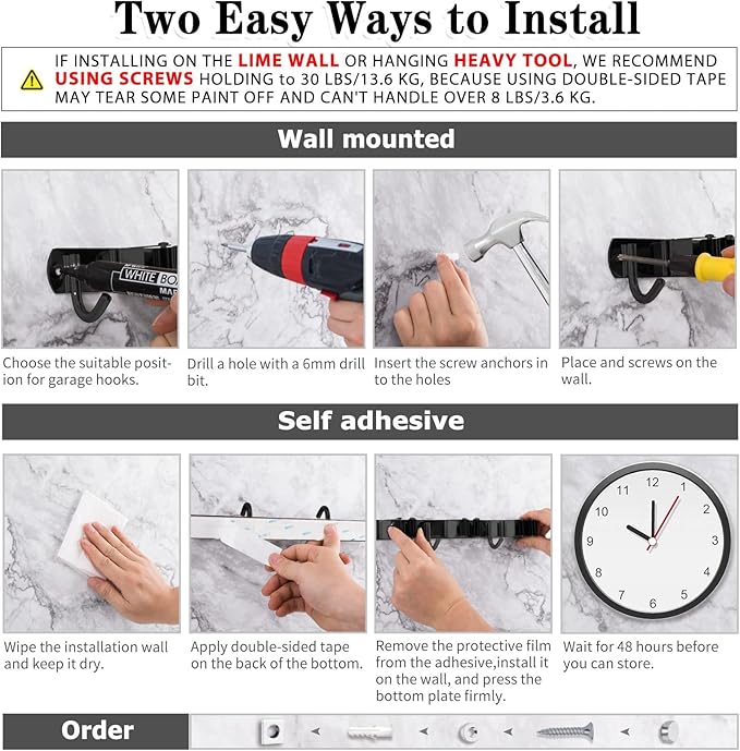 AceMining 2 Pack Black 5 Racks and 4 Hooks Mop and Broom Holder Wall Mount - Image 5