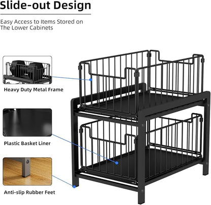2 Tier Sliding Basket Drawer Organizer, Lxmons Pull Out Under Sink Cabinets - Image 4