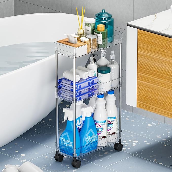 Yieach Clear 3 Tier Slim Rolling Storage Cart - Image 6
