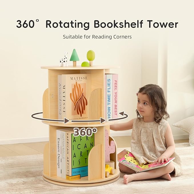 OOOK 2-Tier Kids Rotating Bookshelf, Corner Book Shelf - Image 4