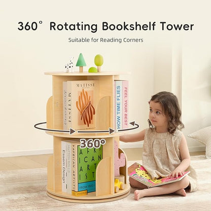 OOOK 2-Tier Kids Rotating Bookshelf, Corner Book Shelf - Image 4